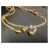 Three-Piece Necklace Set - Garnet Red & Mint Bead Necklace, White Bone Collar, Brown Bead Chain, Giraffe Pin