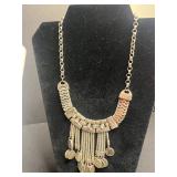 B. David Jewelry Pins w Gold-Tone Chain Necklace, Black Bead Necklace, Ornate Silver Fringe Necklace