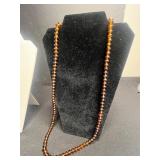 Emerald Green Glass Bead Necklace Set with Amber Bead Necklace and Bakelite Leaf Clip & Deer Pin