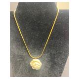 Vintage Jewelry Set: Mother-of-Pearl Pin, Rose Pendant Necklace, Amber Bead Necklace