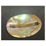 Vintage Jewelry Set: Mother-of-Pearl Pin, Rose Pendant Necklace, Amber Bead Necklace