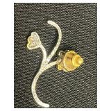 Jewelry Lot: 3 Necklaces - Rhinestone, Pearl w Gold Beads (unverified), Black Pearl (unverified), VTG Monet Pendant, Floral Pin