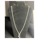 Jewelry Lot: 3 Necklaces - Rhinestone, Pearl w Gold Beads (unverified), Black Pearl (unverified), VTG Monet Pendant, Floral Pin