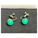 VTG Green Stone Knotted Bead Necklace with Gold Floral Pendant, Earrings & Gold Chain Necklace