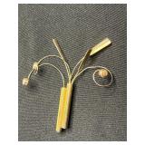 Gold-Tone Necklace Set with Monet Tassel Pendant, VTG Pins, Gold Tone Cross & Bulky Chain Necklaces