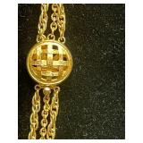 Gold-Tone Necklace Set with Monet Tassel Pendant, VTG Pins, Gold Tone Cross & Bulky Chain Necklaces