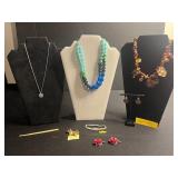 Karen Reed Necklace w Matching Earrings, Coral Bead Necklace, Carolee Scottie Dog Pin, Rhinestone Bracelet & More!