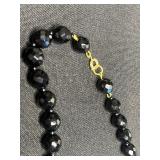 Black Bead Necklaces Set with Layered Silver Tone Chains & Dangling Earrings