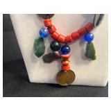 Boho Gold-Tone Bead Necklace Set: Coin Discs, Chain Necklace, Hoop Earrings, MoM Bracelet & Floral Pin