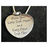 Bless Your Irish Heart Pendant Necklace with Clover Back & Leaf & Butterfly Charms & Assort3d Earrings