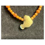 Assorted Costume Jewelry Lot - Avon Cameo Pendant, Orange Bead Necklace, Filigree Earrings