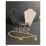 Silver Tone Necklace w Pearl Pendant (unauthenticated), Pendants, Turquoise Mosaic Circle, Assortment of Earrings