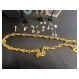 Silver Tone Necklace w Pearl Pendant (unauthenticated), Pendants, Turquoise Mosaic Circle, Assortment of Earrings