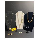 Gold-Tone Heart Filigree Pendant Necklace Set with Assortment of Earrings