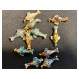 Carved Stone Animal Pendants with Gold Bails - Turquoise/Blue & Black Fin Shapes for Jewelry Making