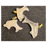 Carved Stone Animal Pendants with Gold Bails - Turquoise/Blue & Black Fin Shapes for Jewelry Making