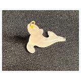 Carved Stone Animal Pendants with Gold Bails - Turquoise/Blue & Black Fin Shapes for Jewelry Making