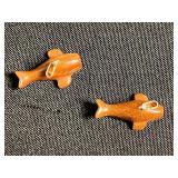 Carved Stone Animal Pendants with Gold Bails - Turquoise/Blue & Black Fin Shapes for Jewelry Making