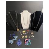 Costume Jewelry Set: Coin Pendant Necklace, Silver Tone Chains, Pendants, Earrings, Pins & More!