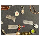 Assorted Charm Jewelry Lot: Name-Tag Charms (JOY/HOPE/LOVE/WISH), Arrowhead Pendant & Bracelets