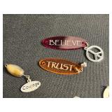 Assorted Charm Jewelry Lot: Name-Tag Charms (JOY/HOPE/LOVE/WISH), Arrowhead Pendant & Bracelets