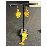 Tweety Bird Pendant w Matching Earrings & Assorted Enamel Charms - Cartoon & Food-Themed Charms for Jewelry Making