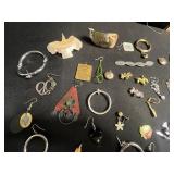 Amdouble Necklace and Large Lot of All-Single Earrings & More!