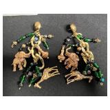 Vintage Costume Jewelry Set - Necklace w Religious Madonna & Pearl, Dragonfly, Animal Charm & Turquoise Bead Earrings