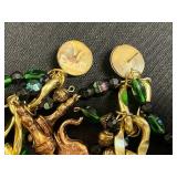 Vintage Costume Jewelry Set - Necklace w Religious Madonna & Pearl, Dragonfly, Animal Charm & Turquoise Bead Earrings