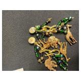 Vintage Costume Jewelry Set - Necklace w Religious Madonna & Pearl, Dragonfly, Animal Charm & Turquoise Bead Earrings