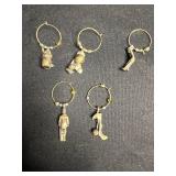 Vintage Cadillac Crest Shield Pendant & Figurine Wine Charm Hoops (5-Piece Set)