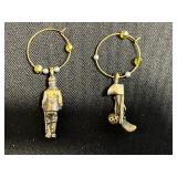 Vintage Cadillac Crest Shield Pendant & Figurine Wine Charm Hoops (5-Piece Set)