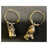 Vintage Cadillac Crest Shield Pendant & Figurine Wine Charm Hoops (5-Piece Set)