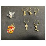 Vintage Cadillac Crest Shield Pendant & Figurine Wine Charm Hoops (5-Piece Set)