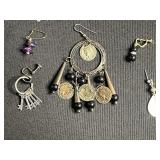 Leaf Pendant Necklace with Blue Enamel - Silver-Tone Leaf Overlay on Black Cord & Assorted SINGLE Earrings