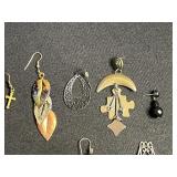 Leaf Pendant Necklace with Blue Enamel - Silver-Tone Leaf Overlay on Black Cord & Assorted SINGLE Earrings