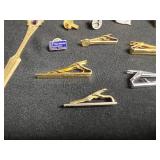 Vintage Costume Jewelry Lot w Layered Gold-Tone Necklace Set with Tie Clips, Pins & Charms