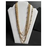 Vintage Costume Jewelry Lot w Layered Gold-Tone Necklace Set with Tie Clips, Pins & Charms