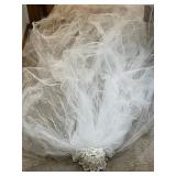 Beautiful VTG Bridal Gown - Ivory Lace Overlay with Pearl Embellishments, Button-Back & Veil - Approx SZ 12