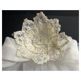 Beautiful VTG Bridal Gown - Ivory Lace Overlay with Pearl Embellishments, Button-Back & Veil - Approx SZ 12