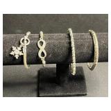 Bracelets (Lot of 4) - Snowflake Charm, Infinity Symbol, Pavé Diamond Band, Engraved Bangles