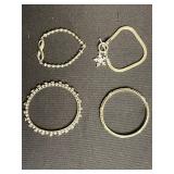 Bracelets (Lot of 4) - Snowflake Charm, Infinity Symbol, Pavé Diamond Band, Engraved Bangles