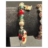 VTG Stretch Bracelets - Enamel Flower-Linked with Gem Accents & Beaded Charm Pieces