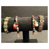 VTG Stretch Bracelets - Enamel Flower-Linked with Gem Accents & Beaded Charm Pieces