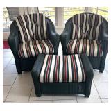 P - Forest Green Wicker Armchairs with Ottoman