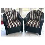 P - Forest Green Wicker Armchairs with Ottoman