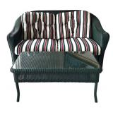 P - Forest Green Wicker Sofa & Glass Top Coffee Table