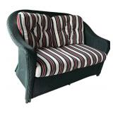 P - Forest Green Wicker Sofa & Glass Top Coffee Table