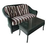 P - Forest Green Wicker Sofa & Glass Top Coffee Table