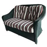 P - Forest Green Wicker Sofa & Glass Top Coffee Table